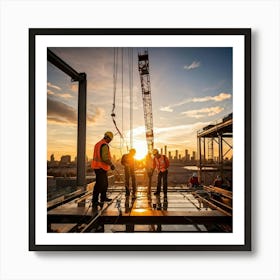 Construction Workers At Sunset 2 Art Print