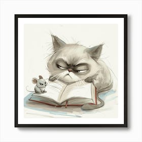 Grumpy Cat And Mouse Art Print