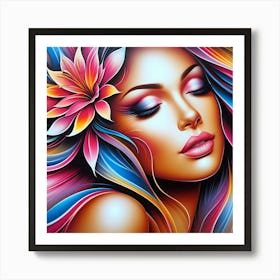 Colorful Girl With Flower Art Print