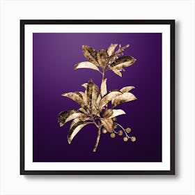 Gold Botanical Greek Strawberry Tree on Royal Purple n.2169 Art Print