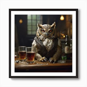 Owl At The Bar Art Print