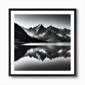 Black And White Mountain Lake 2 Art Print