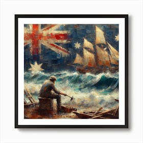 Australian Flag Man At Beach Art Print