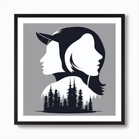 Silhouette Of Two Women Art Print