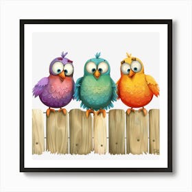 Three Colorful Birds On A Fence 1 Art Print