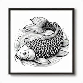 Line Art koi carp 3 Art Print