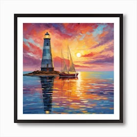 Lighthouse At Sunset 12 Art Print