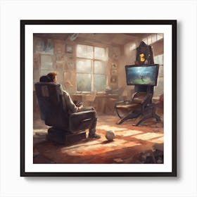 Man Playing Video Games In His Living Room Art Print