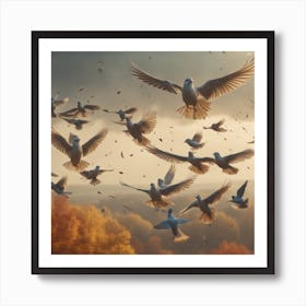 Doves Flying In The Sky Art Print