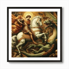 Saint George & the battle with the Dragon. Art Print