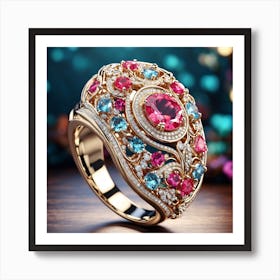 Ring With Pink And Blue Stones Art Print