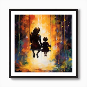 Mother And Child On Swing 2 Art Print