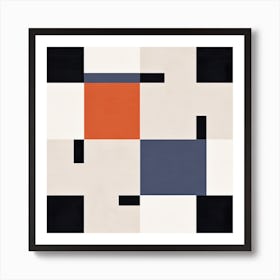 White, Black and Orange Squares Art Print