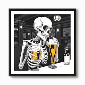 Skeleton Drinking Beer 12 Art Print