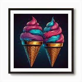 T-shirt vector, [ICE CREAM] graphic, synthwave, vivid colors, detailed, high quality 8k. - Art Print