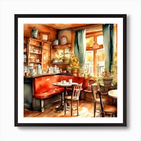 Watercolor Cafe Interior Art Print