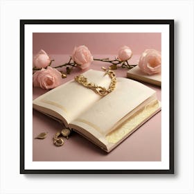 Default Minimalistic Romance Theme Pink Background Gold Engrav 1 Art Print