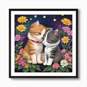 Two Kittens In Flowers2 Art Print