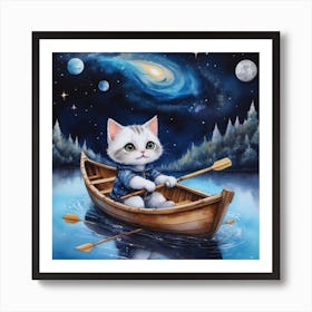 Cat In A Boat 15 Art Print