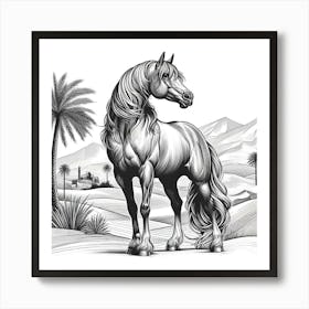 Line Art Arabian stallion 1 Art Print