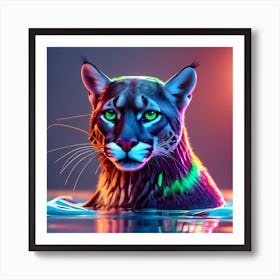 Un Puma Negro En Tonos Neon En Un Chapoteo De Ag Art Print