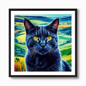 Black Cat With Yellow Eyes Art Print