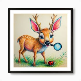 Little Deer With A Magnifying Glass Art Print