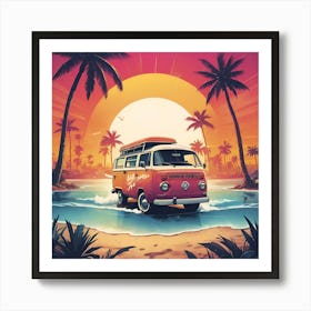 Vw Bus On The Beach 1 Art Print