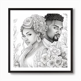 Black And White Wedding Coloring Page Art Print