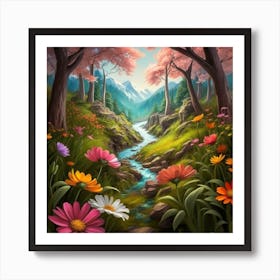 Spring Flowers In The Forest Art Print