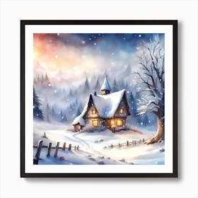 Winter House In The Snow Art Print