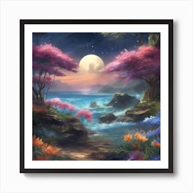 Moonlight Over The Ocean Art Print