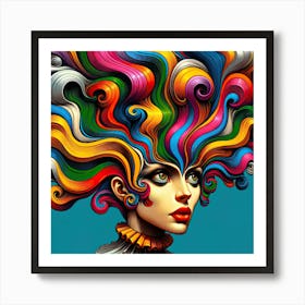 Colourful Abstract Woman With Flamboyant Hair Art Print