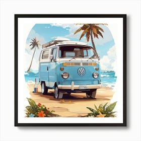 Vw Bus On The Beach Art Print