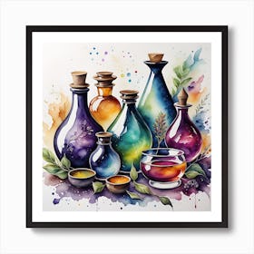 Watercolor Of Bottles Art Print