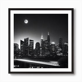 Chicago Skyline At Night 3 Art Print