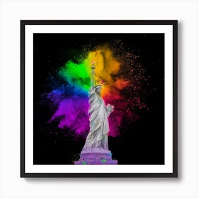 Statue Of Liberty With Rainbow Powder Art Print