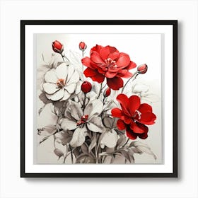 Leonardo Diffusion Xl Red Flowers White Background Sketched 0 Upscayl 4x Realesrgan X4plus Anime Art Print