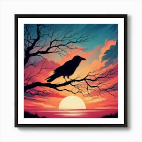 Crow At Sunset Art Print