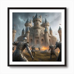 Aliens fight against medieval castle with knights, Knights Of The Castle Art Print
