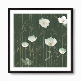 White Flowers On A Green Background Art Print