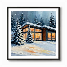 Falling Snow And Christmas Trees Art Print