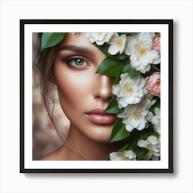 Beautiful Woman With Flowers 4 Art Print