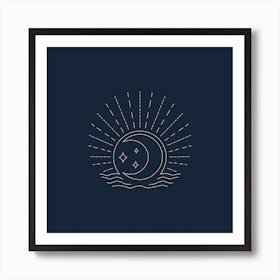 Sea View Navy Square Art Print