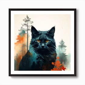 Black Cat In forests  Art Print