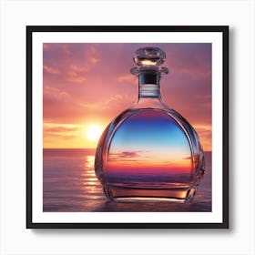 Vivid Colorful Sunset Viewed Through Beautiful Crystal Glass Bottel, Close Up, Award Winning Photo (2) Art Print