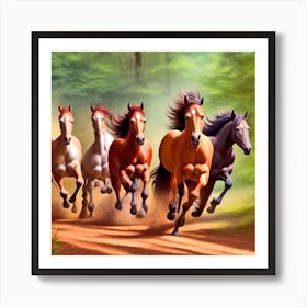 Horses Running In The Forest 2 Art Print
