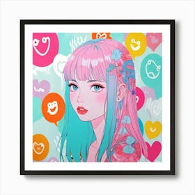 Girl With Blue Hair 1 Art Print