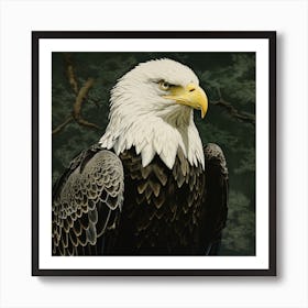 Ohara Koson Inspired Bird Painting Bald Eagle 4 Square Art Print