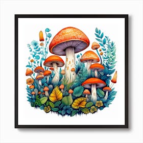 Mushrooms And Flowers 47 Art Print